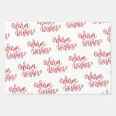 クリスマスタイポグラフィブラック金ゴールドレッドホワイト ラッピングペーパーシート (正面)