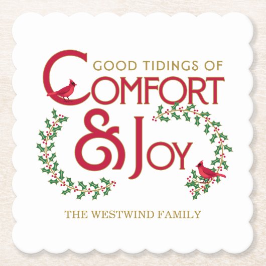 クリスマスタイポグラフィホリーベリパーソナライズされたー ペーパーコースター (正面)