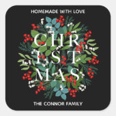 クリスマスタイポグラフィホリーベリーホームメイド スクエアシール (正面)