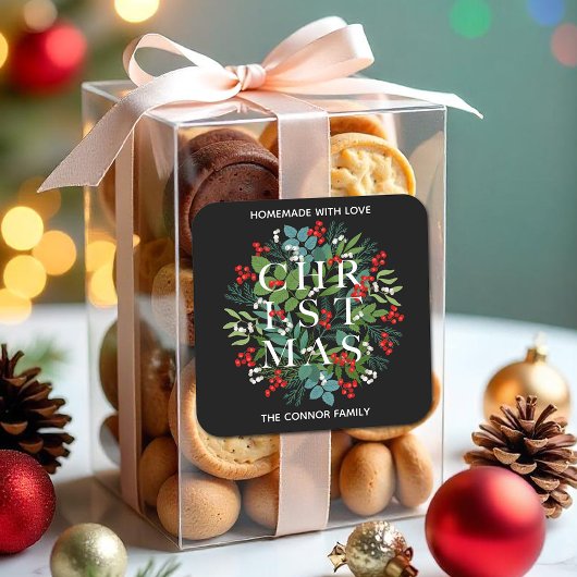 クリスマスタイポグラフィホリーベリーホームメイド スクエアシール