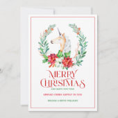 クリスマスタイポグラフィポインセチア&ユニコーンリース シーズンカード (正面)