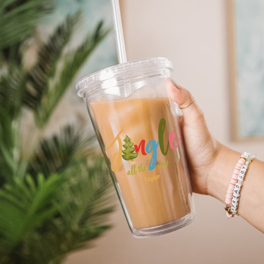 クリスマスタイポグラフィリースジョイかわいい名前ホリデイ アクリルタンブラー