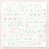 クリスマスタイポグラフィレッド&グリーンシームレスパターン ガラスコースター (裏面)