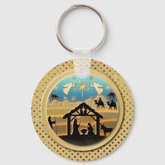 クリスマスタイポグラフィレッド&グリーンシームレスパターン キーホルダー (正面)