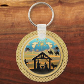 クリスマスタイポグラフィレッド&グリーンシームレスパターン キーホルダー (正面)