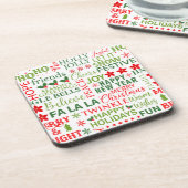 クリスマスタイポグラフィレッド&グリーンシームレスパターン コースター (左側)