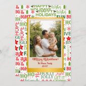 クリスマスタイポグラフィレッド&グリーンシームレスパターン シーズンカード (正面/裏面)