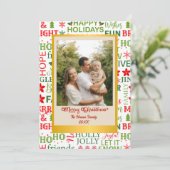 クリスマスタイポグラフィレッド&グリーンシームレスパターン シーズンカード (スタンド正面)