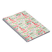 クリスマスタイポグラフィレッド&グリーンシームレスパターン ノートブック (右側)