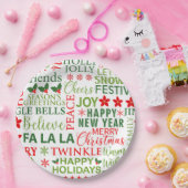 クリスマスタイポグラフィレッド&グリーンシームレスパターン ペーパープレート (パーティー)