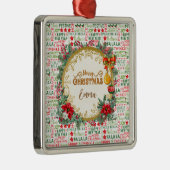 クリスマスタイポグラフィレッド&グリーンシームレスパターン メタルオーナメント (右)