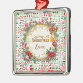 クリスマスタイポグラフィレッド&グリーンシームレスパターン メタルオーナメント (左)