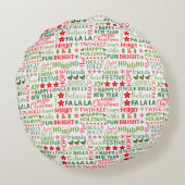 クリスマスタイポグラフィレッド&グリーンシームレスパターン ラウンドクッション (裏面)