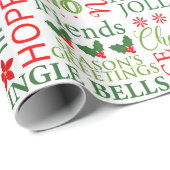 クリスマスタイポグラフィレッド&グリーンシームレスパターン ラッピングペーパー (ロールコーナー)