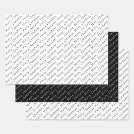 クリスマスタイポグラフィ白黒 ラッピングペーパーシート