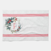 クリスマスタイポグラフィ赤い果実の水の色リース キッチンタオル (横)