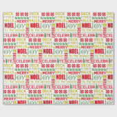 クリスマスタイポグラフィ、デッキ・ザ・ホール、ノエル、ジョイ、 ラッピングペーパー (フラット)