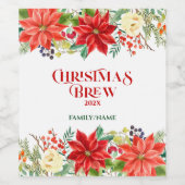 クリスマスタイポグラフィ&レッドポインセチアクーラーボックス ワインラベル (シングルラベル)