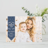 クリスマスタイムインディゴブルー幸せな休日の写真 シーズンカード (スタンド正面)