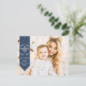 クリスマスタイムインディゴブルー幸せな休日の写真 シーズンポストカード (スタンド正面)