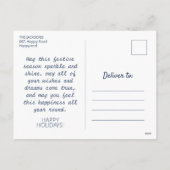 クリスマスタイムインディゴブルー幸せな休日の写真 シーズンポストカード (裏面)