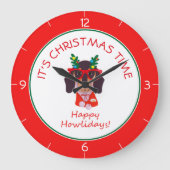 クリスマスタイムカワイイおもしろい犬ホリデーホームデコール ラージ壁時計 (正面)