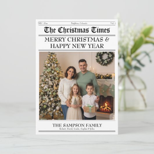 クリスマスタイムズ家族の写真新聞ニュースレター シーズンカード (スタンド正面)