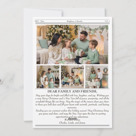 クリスマスタイムズ家族の写真新聞ニュースレター シーズンカード (裏面)
