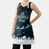 クリスマスタイムフェスティバルブルーホリデーサンタトナカイ エプロン (インサイチュ)