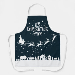クリスマスタイムフェスティバルブルーホリデーサンタトナカイ エプロン