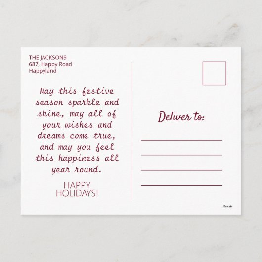 クリスマスタイムブルガンディ幸せな休日の写真 シーズンポストカード (裏面)