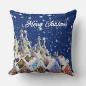 クリスマスタイムヴィレッジで魅惑的な雪 クッション (正面)