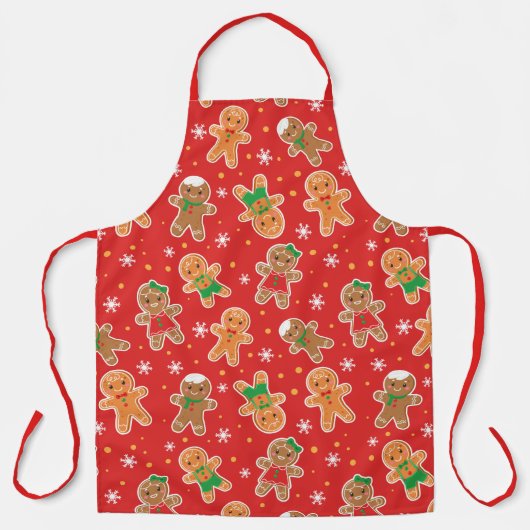 クリスマスタイルのギンガーブレッドホリデーキッチン エプロン (正面)