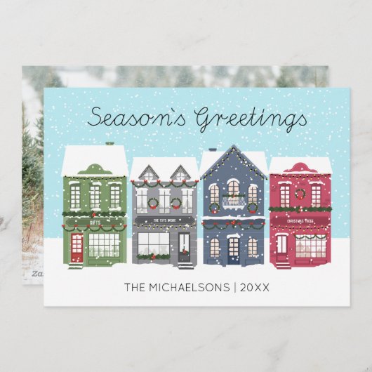 クリスマスタウンのホリデーカード | 写真ホリデーカード シーズンカード (正面/裏面)