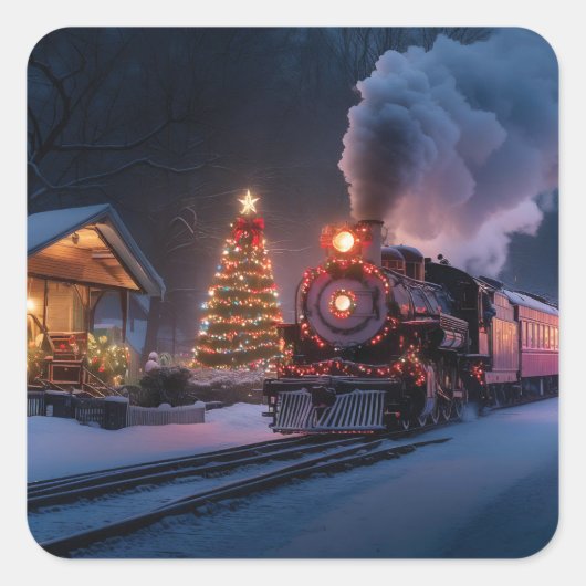 クリスマスタウンを通る蒸気列車 スクエアシール (正面)