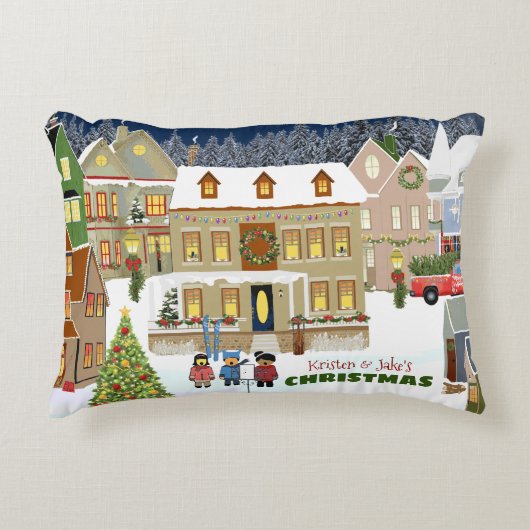 クリスマスタウンウィンターワンダーランドハウスカロリング アクセントクッション (正面)
