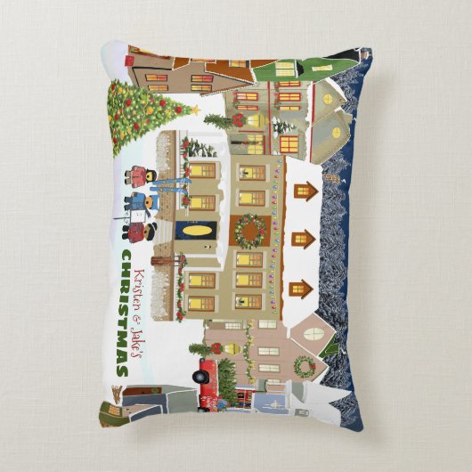 クリスマスタウンウィンターワンダーランドハウスカロリング アクセントクッション (裏面(縦))
