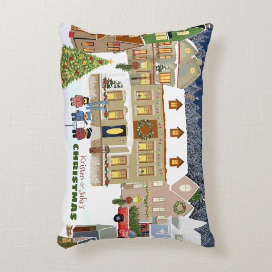 クリスマスタウンウィンターワンダーランドハウスカロリング アクセントクッション (正面(垂直))