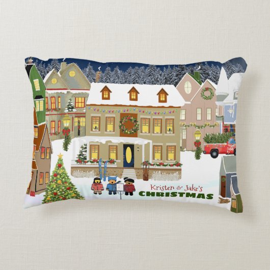 クリスマスタウンウィンターワンダーランドハウスカロリング アクセントクッション (裏面)
