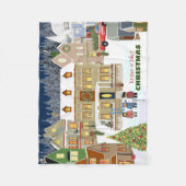 クリスマスタウンウィンターワンダーランドハウスカロリング フリースブランケット (正面)