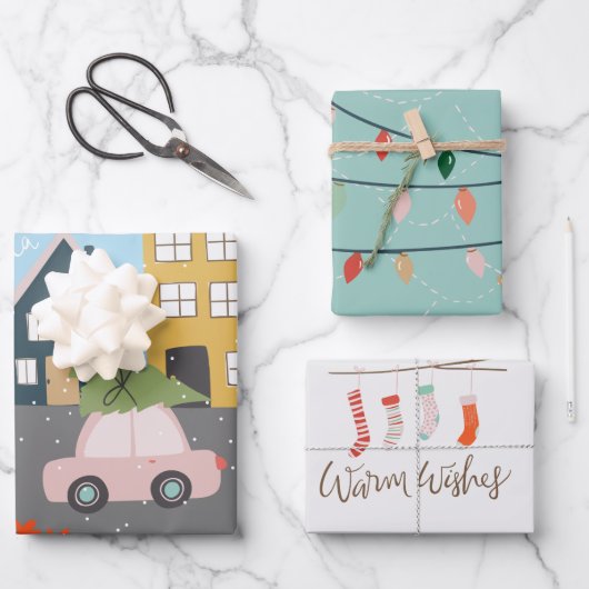 クリスマスタウンファララライツストッキング ラッピングペーパーシート (正面)