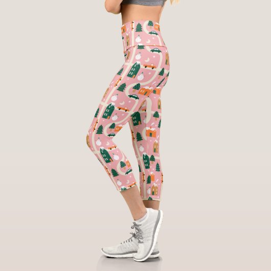 クリスマスタウンホリデーマップパターン カプリレギンス (左)