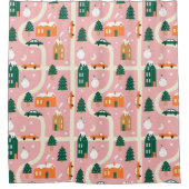 クリスマスタウンホリデーマップパターン シャワーカーテン (正面)