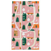 クリスマスタウンホリデーマップパターン スモールペーパーバッグ (正面)