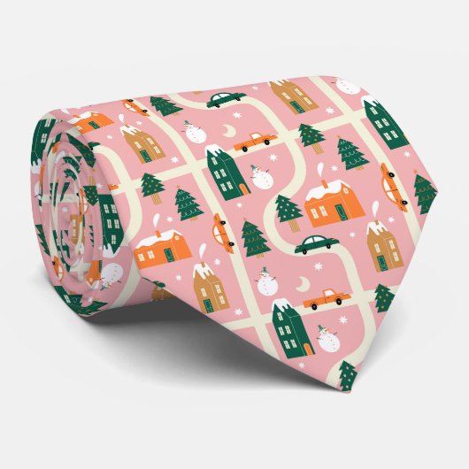 クリスマスタウンホリデーマップパターン ネクタイ (ロール)