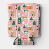 クリスマスタウンホリデーマップパターン 缶クーラー (正面)