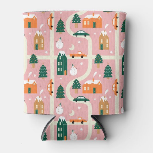 クリスマスタウンホリデーマップパターン 缶クーラー (正面)