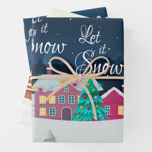 クリスマスタウンランドスケープメリークリスマス引用文 ラッピングペーパーシート (インサイチュ)