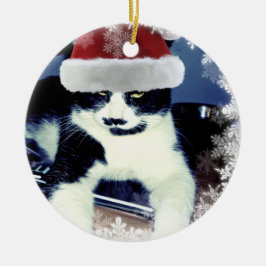 クリスマスタキシード猫丸飾り セラミックオーナメント