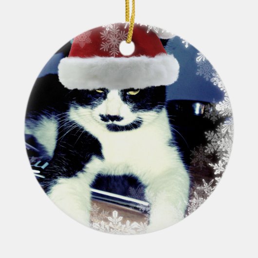 クリスマスタキシード猫丸飾り セラミックオーナメント (正面)